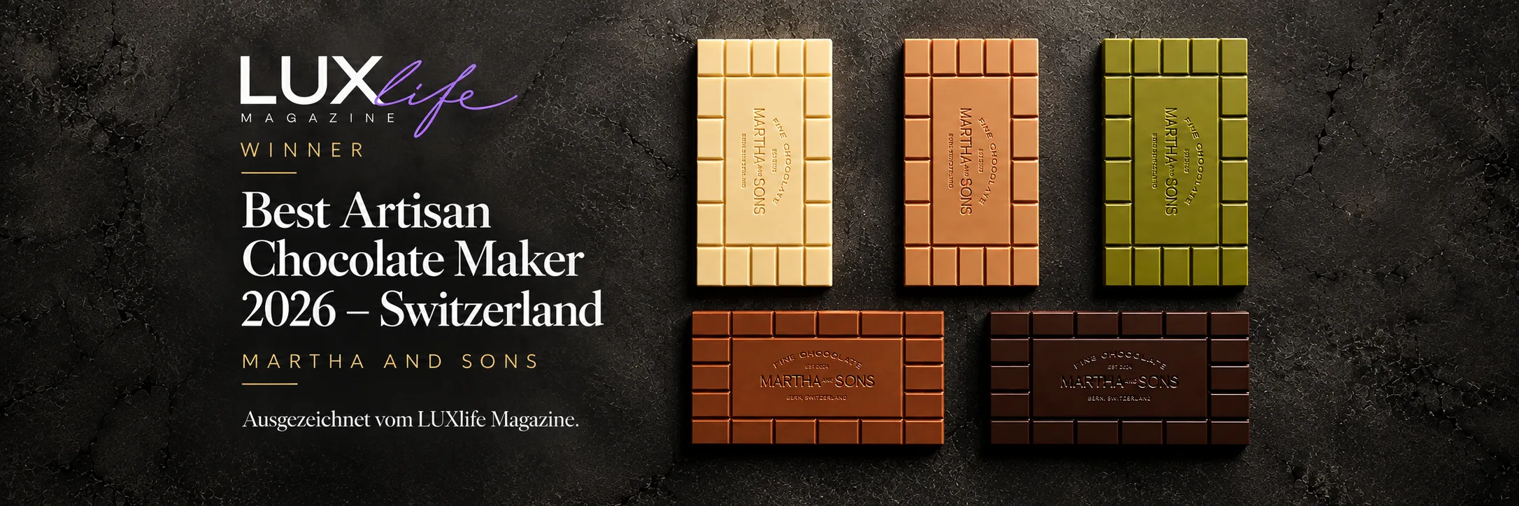 LUXlife Magazine Winner: Best Artisan Chocolate Maker 2026 – Switzerland, MARTHA AND SONS
